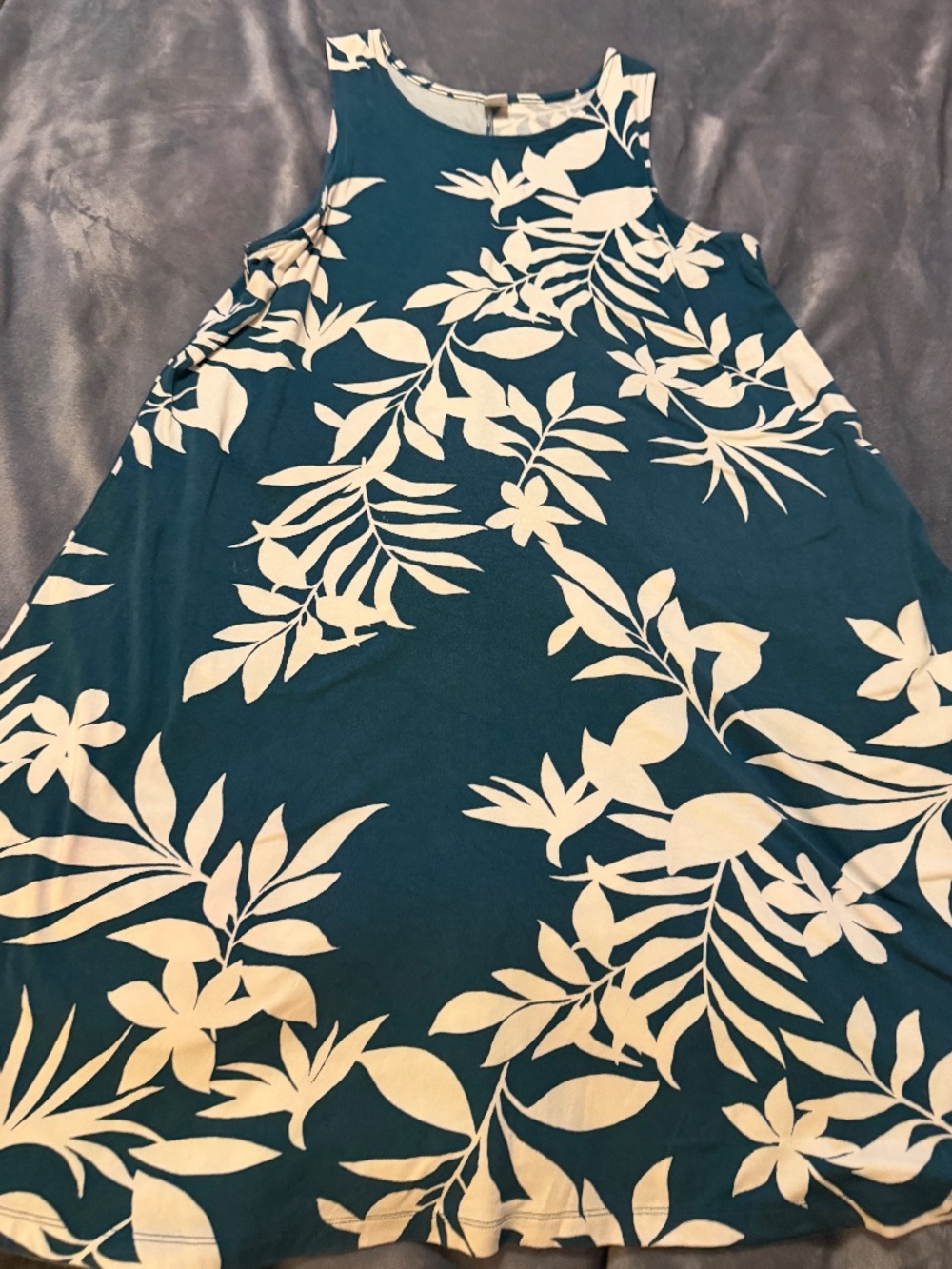 Old Navy Teal Tropical Floral Swing Dress Sleeveless Stretch